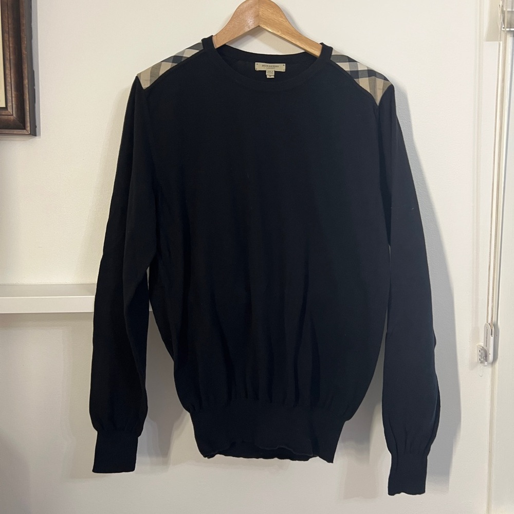 Burberry Black Crewneck Sweater with Check Accents